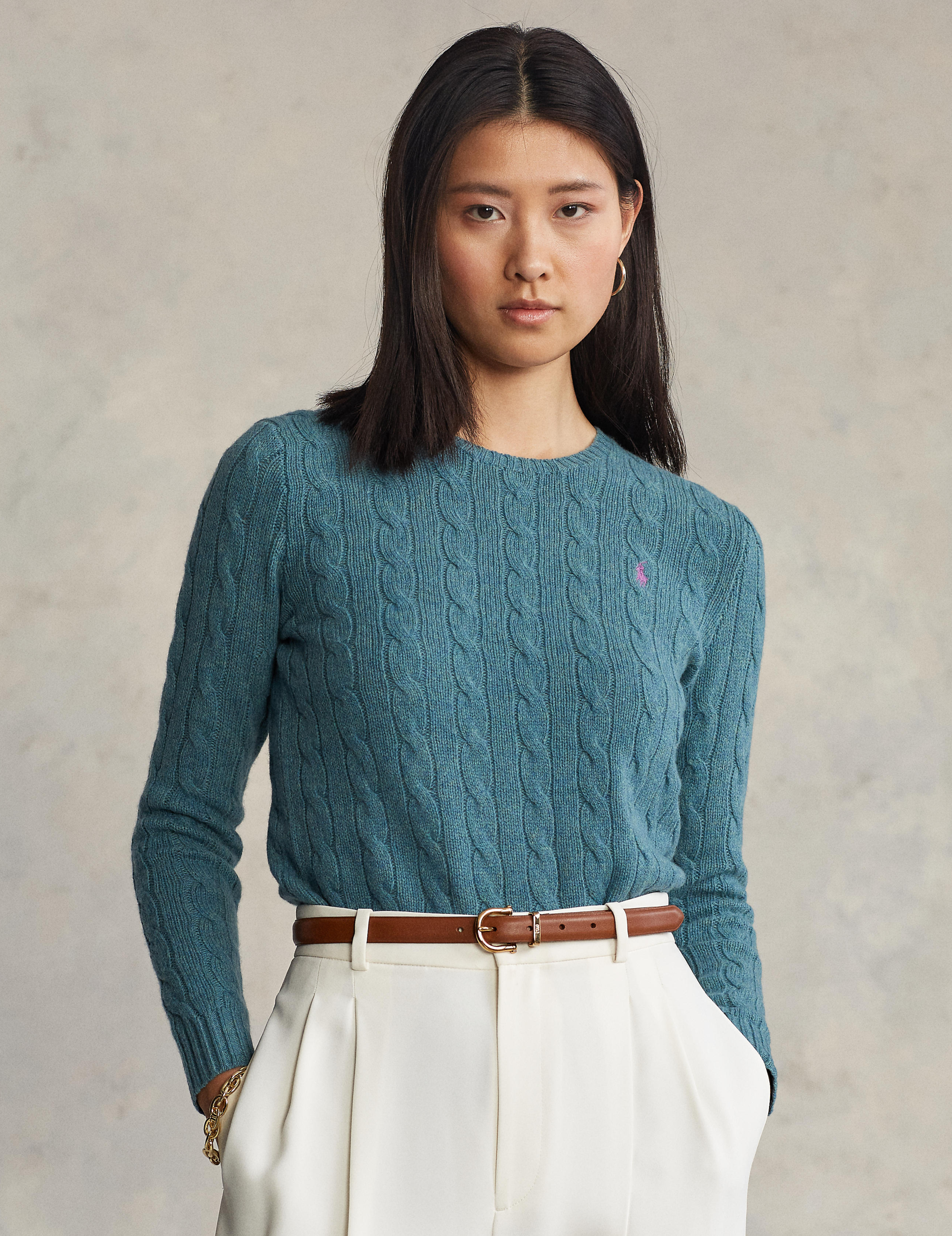 POLO RALPH LAUREN CABLE-KNIT WOOL-CASHMERE SWEATER, Purple Women's Sweater