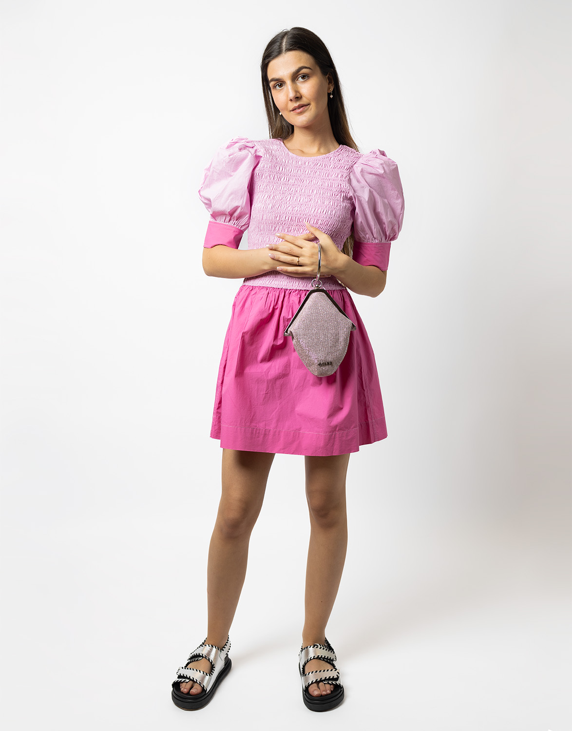 GANNI Block Cotton Poplin Smock Mini Dress Pink Hoyer