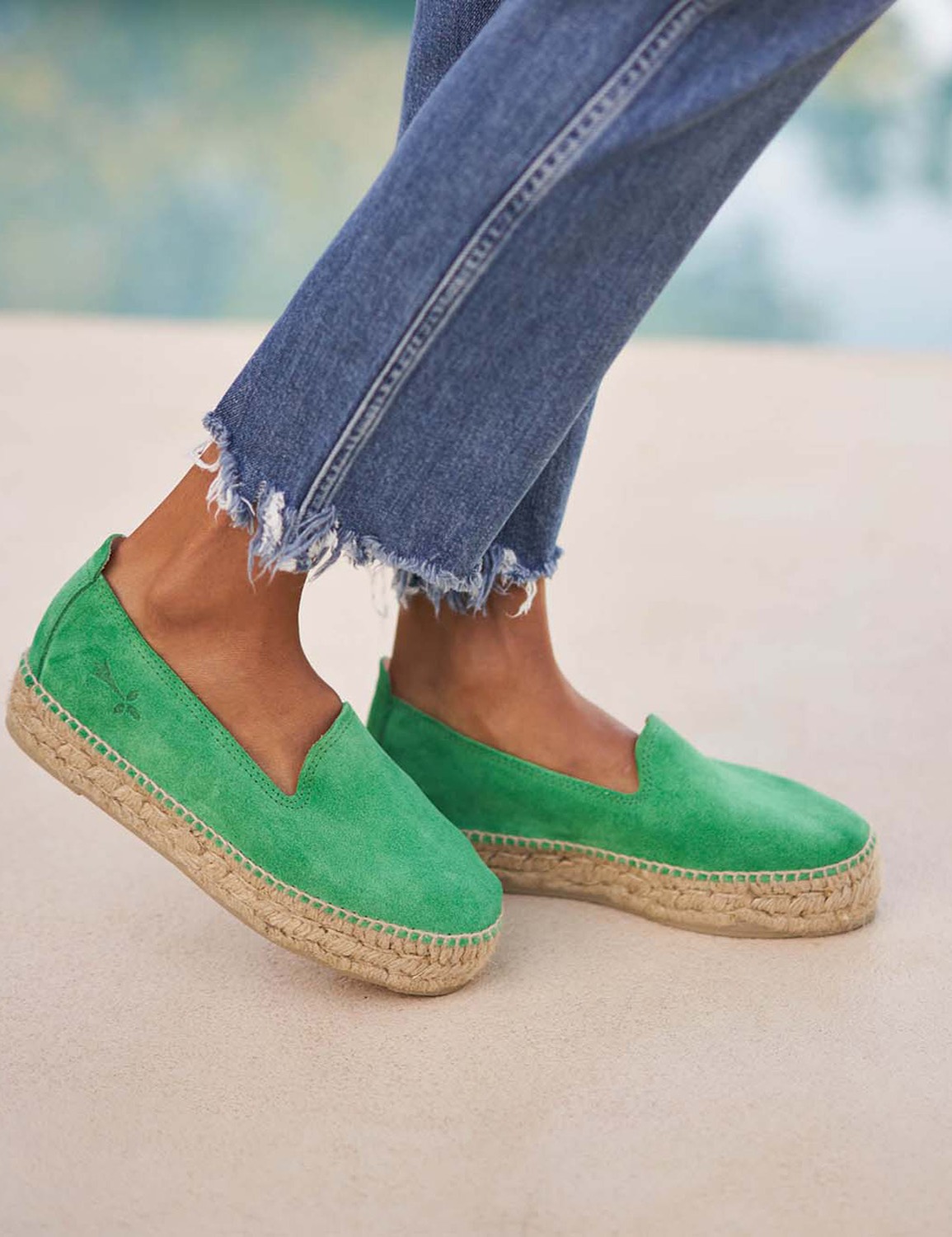 MANEBI Suede Double Sole Espadrilles Hamptons Palm Green Hoyer