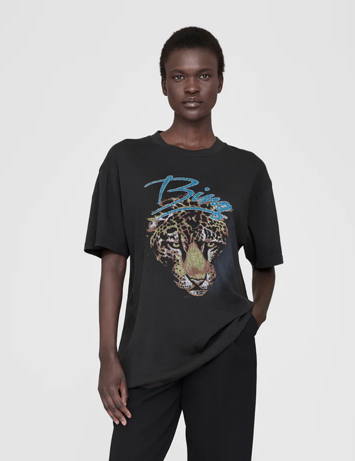 ANINE BING Walker Tee Leopard Vinage Black H yer